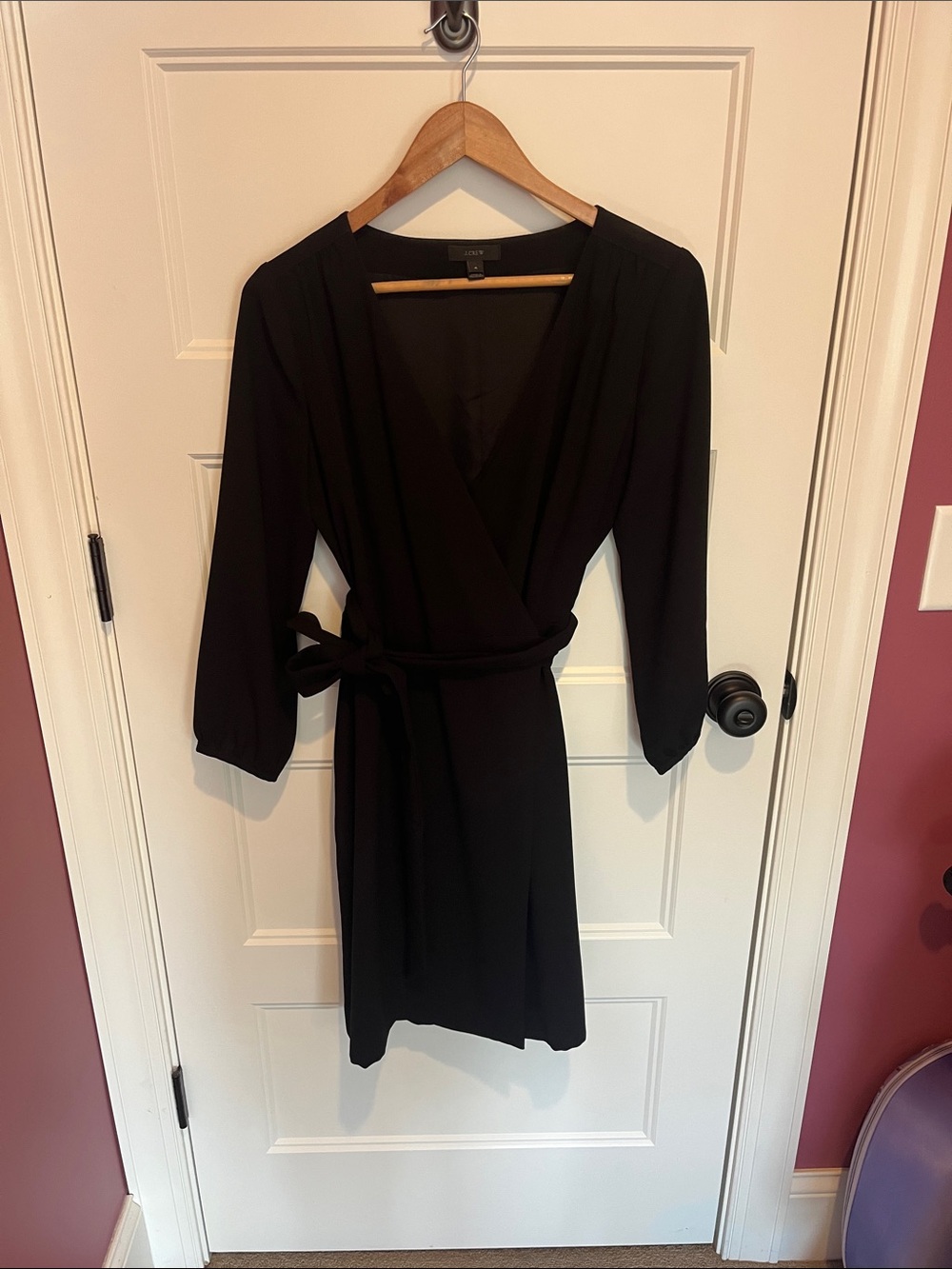 J. Crew Black Long-Sleeve Wrap Dress with Tie Waist